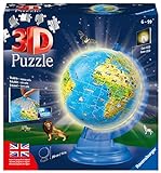Ravensburger - 3D Puzzle Globo Night Edition, Globo con Luces, Aprender Geografa en Ingls, 180 Piezas, 6+ Aos