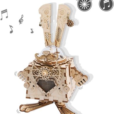 ROKR Kit de Caja Musical de Madera Puzzle de Madera 3D Mechanical Model Construction Kit-Proyectos Divertidos para Adultos y Niños - Maqueta 3D de Funcionamiento mecánico (Bunny)