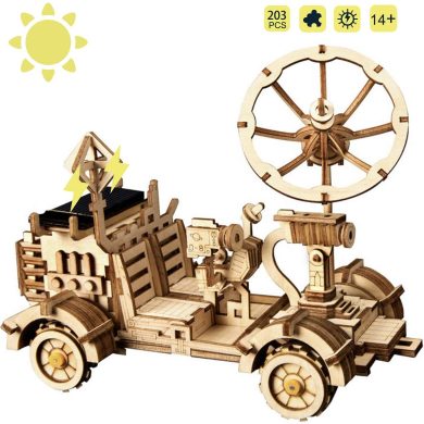 ROKR Solar Powered Toy Car-3D Puzzle de Madera Kits de Modelo - Juguetes Educativos con Energia Solar-Kit de construcción de Modelo mecánico para Adolescentes y Adultos (Moon Buggy)