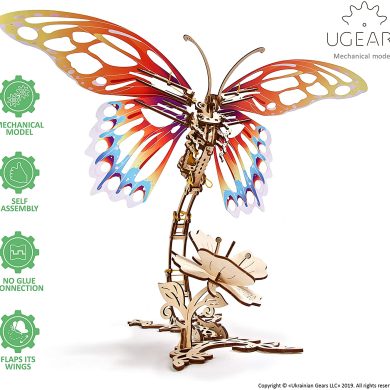 UGEARS Puzzle 3D Rompecabezas Mecánico - Mariposa Modelo de la asamblea 3D - Maquetas para Construir para Adultos en Madera - Kit de Construccion - Regalo Original para Adolescentes y Adultos