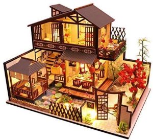 CUTEBEE Miniatura de la casa de muñecas con Muebles, Equipo de casa de muñecas de Madera DIY, más Resistente al Polvo y el Movimiento