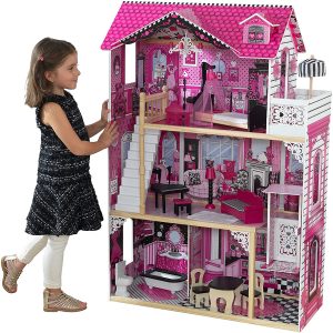 KidKraft- Amelia Casa de muñecas de madera con muebles y accesorios incluidos, 3 pisos, para muñecas de 30 cm , Color Multicolor (65093)