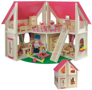 howa - Casa de muñecas con 21 piezas de mobiliario y 4 muñecas 7013