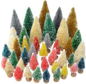 40 pcs Mini Ã�rbol de Navidad PequeÃ±o Artificial en Miniatura Nevado Pino Cedro de Sisal Mixtos DecoraciÃ³n Adornos Ornamentos de Fiesta