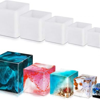 FineGood - Moldes cuadrados de resina de silione, moldes de resina epoxi, moldes de resina de silicona para tazas, velas y jabón